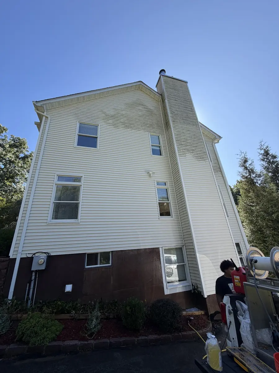 Clean vinyl siding after DSG professional house soft washing